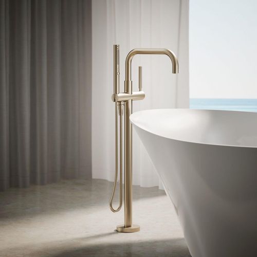 Main product image of Purist Floor-Mount Bathtub Filler Trim with Handshower (Vibrant Brushed Bronze), K-T97328-4-BV