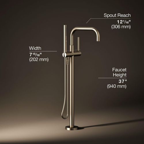 Main product image of Purist Floor-Mount Bathtub Filler Trim with Handshower (Vibrant Brushed Bronze), K-T97328-4-BV