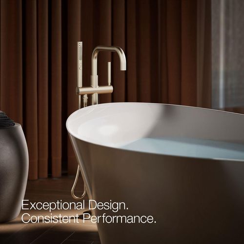 Main product image of Purist Floor-Mount Bathtub Filler Trim with Handshower (Vibrant Brushed Bronze), K-T97328-4-BV