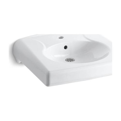 Main product image of Wall-Mount Or Concealed Carrier Arm Mount Commercial Bathroom Sink w/ Single Faucet Hole, Antimicrobial Finish (White), K-1997-SS1-0