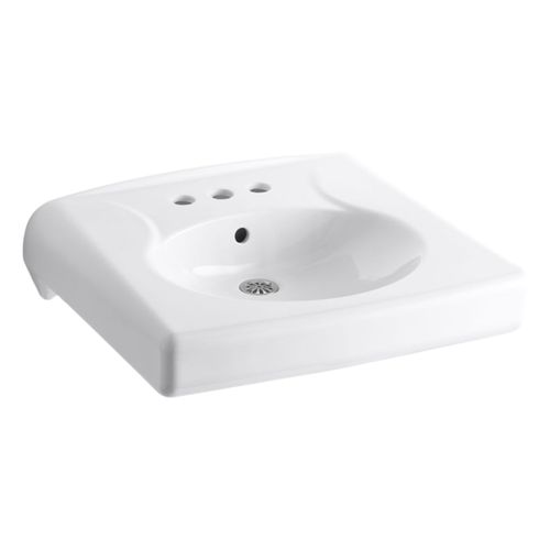Main product image of Brenham Wall-Mount Or Concealed Carrier Arm Mount Commercial Bathroom Sink w/ 4" Centerset Faucet Holes, Antimicrobial Finish (White), K-1997-SS4-0