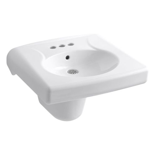 Main product image of Brenham Wall-Mount Or Concealed Carrier Arm Mount Commercial Bathroom Sink w/ 4" Centerset Faucet Holes And Shroud (White), K-1999-4-0