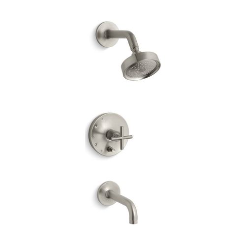 Main product image of Rite-Temp Bath And Shower Trim Kit w/ Push-Button Diverter And Cross Handle, 2.5 GPM (Vibrant Brushed Nickel), K-T14421-3-BN