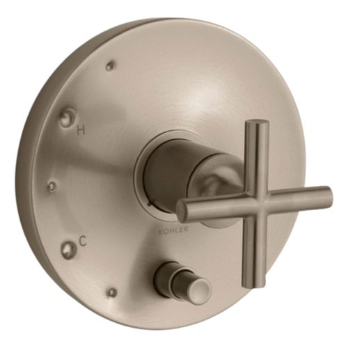 Main product image of Purist Rite-Temp Valve Trim w/ Push-Button Diverter And Cross Handle (Vibrant Brushed Bronze), K-T14501-3-BV