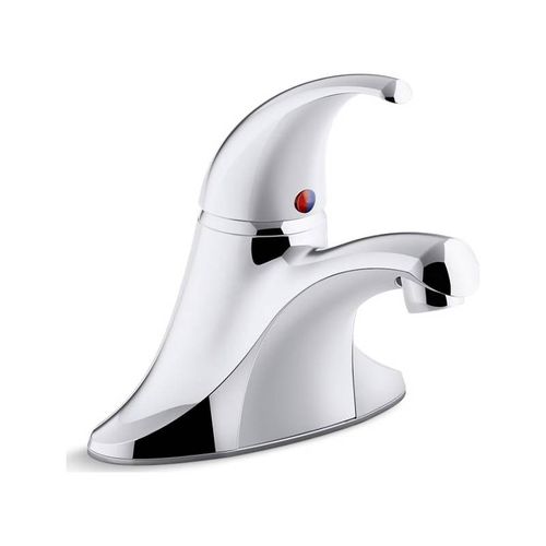 Main product image of Single-Handle Centerset Bathroom Sink Faucet w/ Grid Drain, 0.5 GPM Vandal-Resistant Aerator And Red/Blue Indicator (Polished Chrome), K-15198-4RA-CP