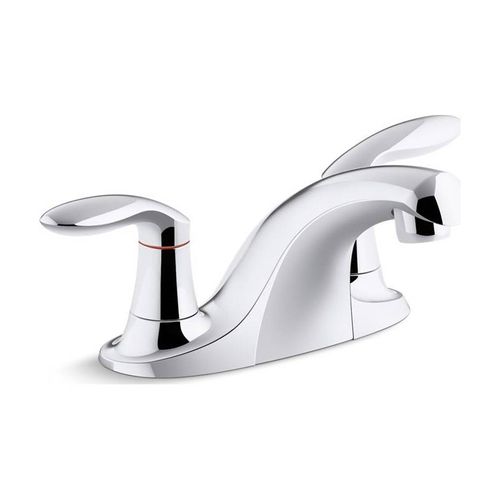 Main product image of Two-Handle Centerset Bathroom Sink Faucet w/ Grid Drain, 0.5 GPM Vandal-Resistant Aerator And Red/Blue Indicator (Polished Chrome), K-15243-4RA-CP
