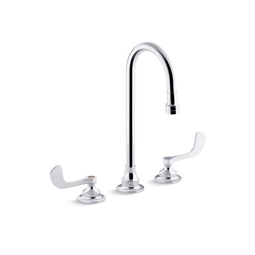 Main product image of 1.0 GPM Widespread Bathroom Sink Faucet w/ Laminar Flow, Gooseneck Spout And Wristblade Handles, Drain Not Included (Polished Chrome), K-800T70-5AKL-CP