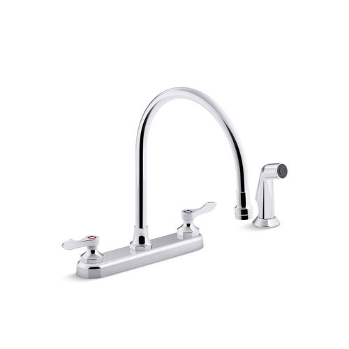 Main product image of 1.5 GPM Kitchen Sink Faucet w/ 9-5/16" Gooseneck Spout, Matching Finish Sidespray, Aerated Flow And Lever Handles (Polished Chrome), K-810T71-4AHA-CP