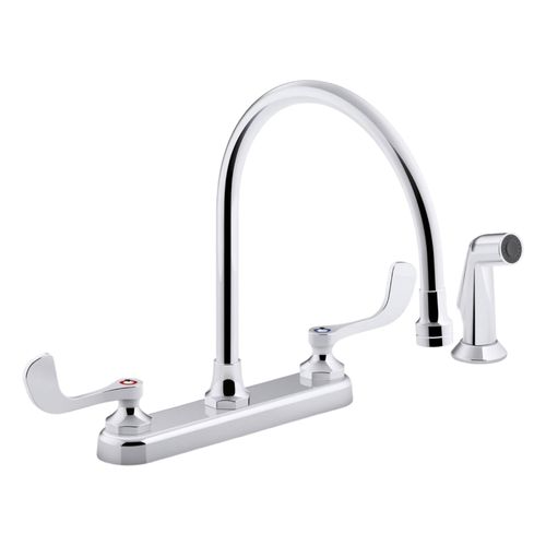 Main product image of Triton Bowe 1.8 Gpm Kitchen Sink Faucet w/ 9-5/16" Gooseneck Spout, Matching Finish Sidespray, Aerated Flow And Wristblade Handles (Polished Chrome), K-810T71-5AFA-CP