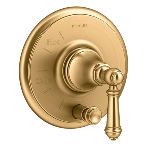 Main product image of Artifacts Rite-Temp Valve Trim w/ Push-Button Diverter And Lever Handle (Vibrant Brushed Moderne Brass), K-T72768-4-2MB