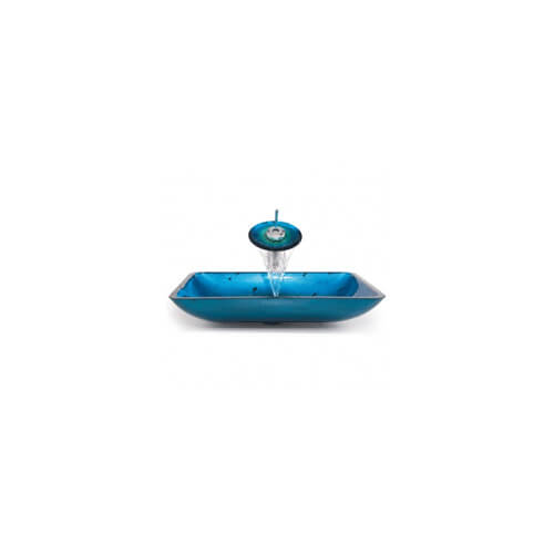 Main product image of Kraus Galaxy Fire Blue Rectangular Sink and Waterfall Faucet Combo (Satin Nickel)