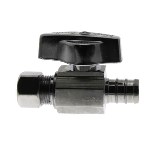 Main product image of 1/2" PEX Crimp x 3/8" OD Comp 1/4 Turn Supply Straight Stop (Chrome Plated)