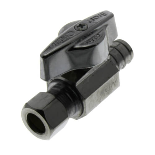 Main product image of 1/2" PEX Crimp x 3/8" OD Comp 1/4 Turn Supply Straight Stop (Chrome Plated)