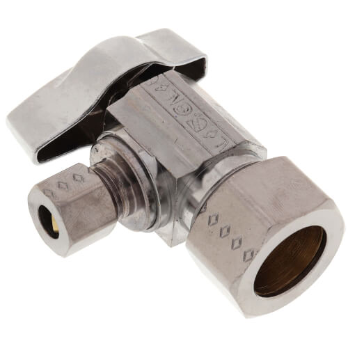 Main product image of 1/2" Nom Compr (5/8" OD) x 1/4" OD Compr. 1/4 Turn Angle Ball Stop, Lead Free (Chrome Plated)