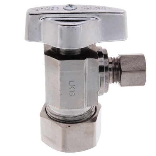 Main product image of 1/2" Nom Compr (5/8" OD) x 1/4" OD Compr. 1/4 Turn Angle Ball Stop, Lead Free (Chrome Plated)