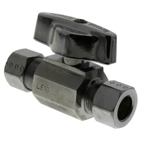 Main product image of 1/4" Nom Compression (3/8" OD) x 3/8" OD Compression 1/4-Turn Straight Ball Stop Valve, Lead Free (Chrome)