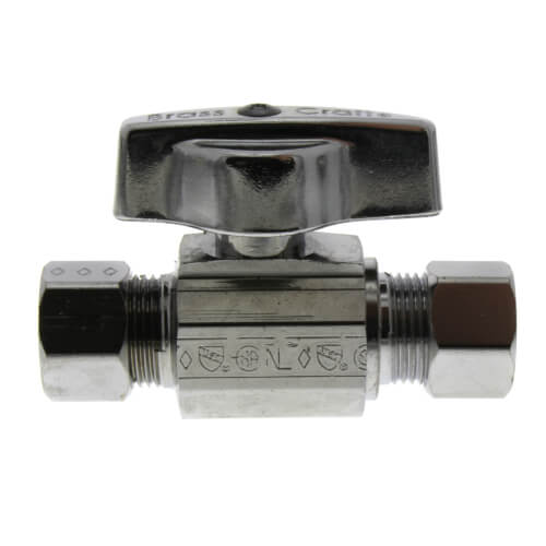 Main product image of 1/4" Nom Compression (3/8" OD) x 3/8" OD Compression 1/4-Turn Straight Ball Stop Valve, Lead Free (Chrome)