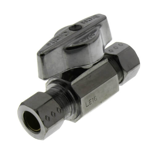Main product image of 1/4" Nom Compression (3/8" OD) x 3/8" OD Compression 1/4-Turn Straight Ball Stop Valve, Lead Free (Chrome)