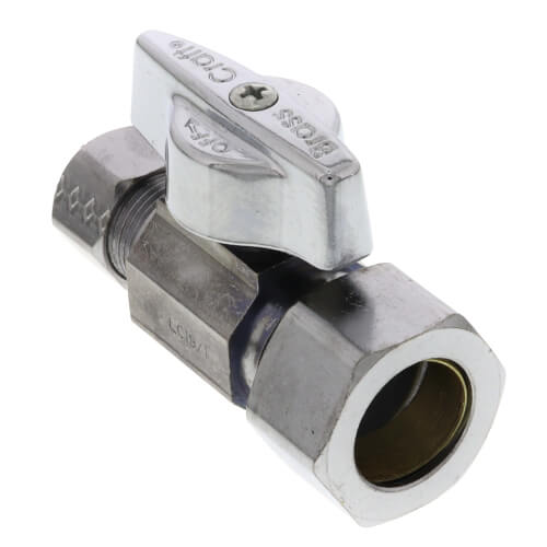 Main product image of 1/2" Nom Compression (5/8" OD) x 3/8" OD Compression 1/4-Turn Straight Ball Stop Valve, Lead Free (Chrome)