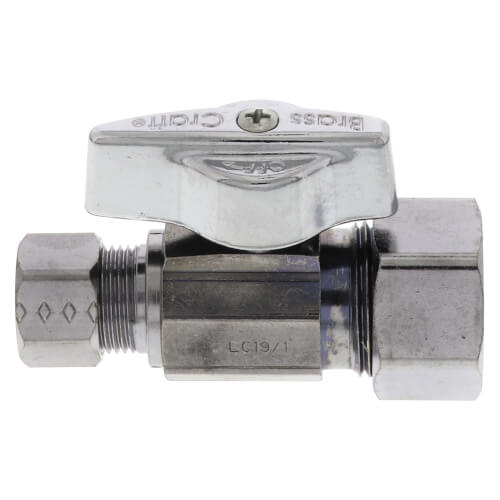 Main product image of 1/2" Nom Compression (5/8" OD) x 3/8" OD Compression 1/4-Turn Straight Ball Stop Valve, Lead Free (Chrome)