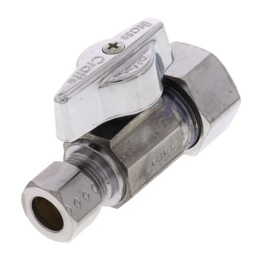 Main product image of 1/2" Nom Compression (5/8" OD) x 3/8" OD Compression 1/4-Turn Straight Ball Stop Valve, Lead Free (Chrome)