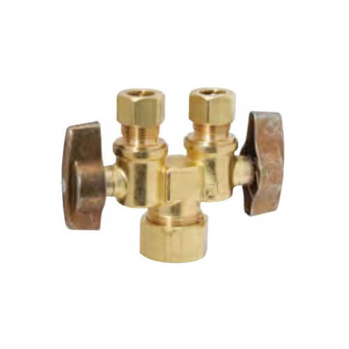 Main product image of 1/2" Nom Compression (5/8" OD) x 3/8" OD Compression x 3/8" OD Compression Straight Supply Stop (Rough Brass)