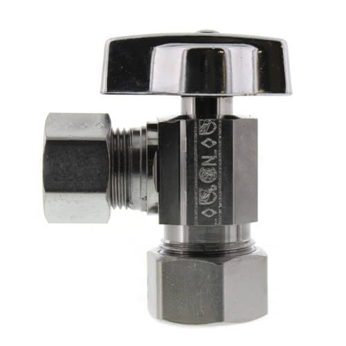 Main product image of 1/2" Nom Compression (5/8" OD) x 1/2" OD Compression 1/4-Turn Angle Ball Stop Valve, Lead Free (Chrome)