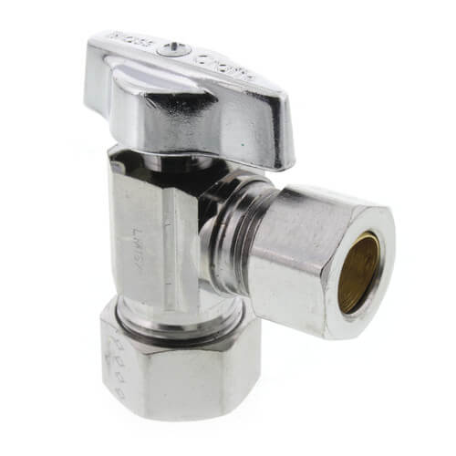 Main product image of 1/2" Nom Compression (5/8" OD) x 1/2" OD Compression 1/4-Turn Angle Ball Stop Valve, Lead Free (Chrome)