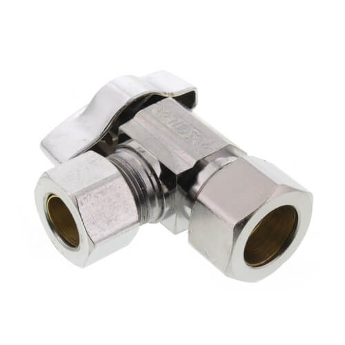 Main product image of 1/2" Nom Compression (5/8" OD) x 1/2" OD Compression 1/4-Turn Angle Ball Stop Valve, Lead Free (Chrome)