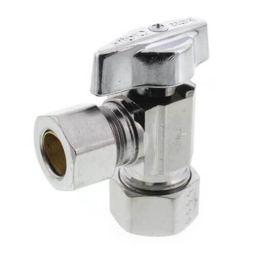 Main product image of 1/2" Nom Compression (5/8" OD) x 1/2" OD Compression 1/4-Turn Angle Ball Stop Valve, Lead Free (Chrome)