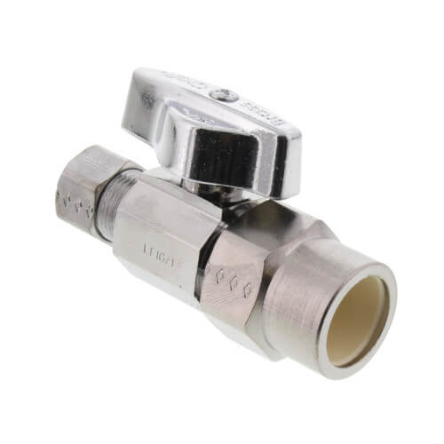 Main product image of 1/2" Nominal CPVC x 3/8" OD Compression 1/4-Turn Straight Ball Stop Valve, Lead Free (Chrome)