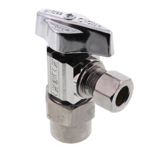 Main product image of 1/2" Nominal CPVC x 3/8" OD Compression 1/4-Turn Angle Ball Stop Valve, Lead Free (Chrome)