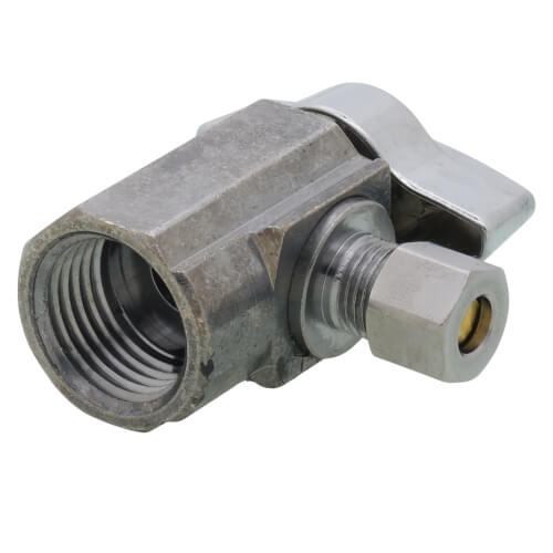 Main product image of 1/2" FIP x 1/4" OD Compression 1/4-Turn Angle Ball Stop Valve, Lead Free (Chrome)