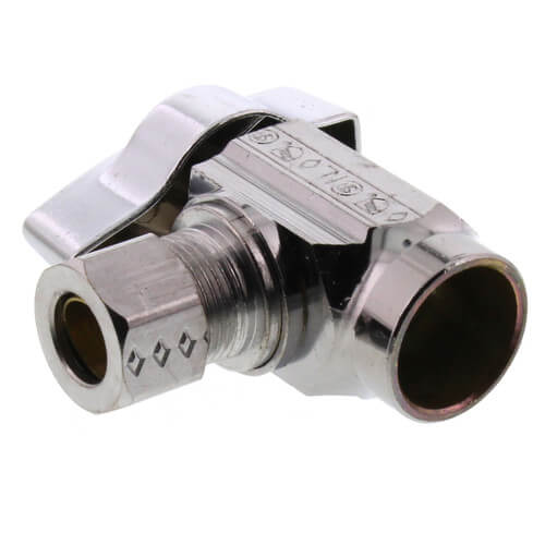 Main product image of 1/2" Nom. Sweat x 3/8" O.D. Compr. Stop Valve, 1/4-Turn, Lead Free (Chrome)