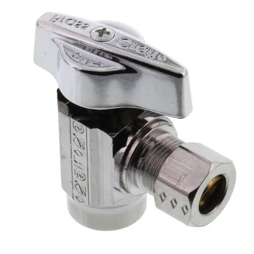 Main product image of 1/2" Nom. Sweat x 3/8" O.D. Compr. Stop Valve, 1/4-Turn, Lead Free (Chrome)