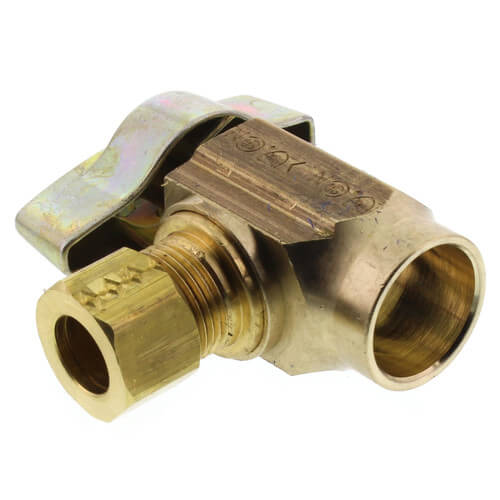 Main product image of 1/2" Nominal Sweat x 3/8" OD Compression 1/4-Turn Angle Ball Stop Valve, Lead Free (Rough Brass)