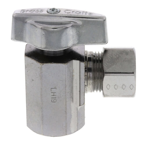 Main product image of 1/2" FIP x 1/2" OD Compression 1/4-Turn Angle Ball Stop Valve, Lead Free (Chrome)