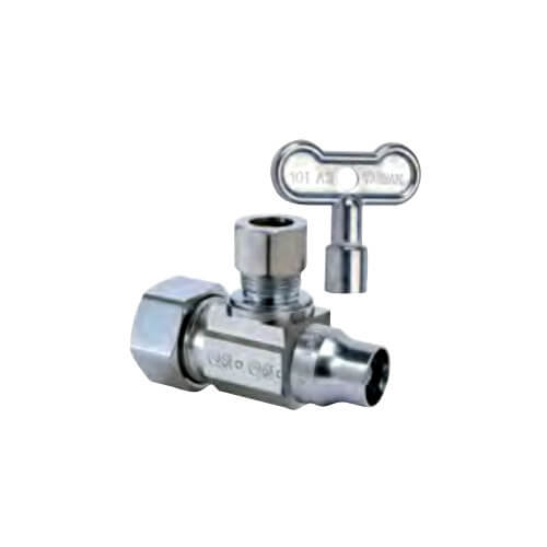 Main product image of 1/2" Nom Compression x 1/2" OD Compression 1/4-Turn Angle Stop Valve, Lead Free (Chrome)