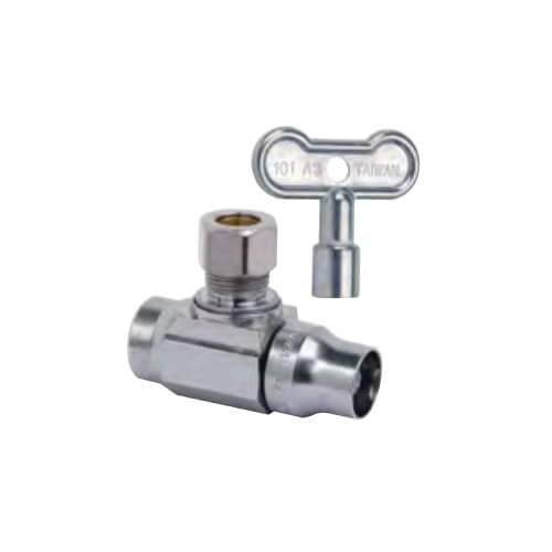 Main product image of 1/2" Nominal Sweat x 3/8" OD Compression 1/4-Turn Angle Ball Stop Valve, Lead Free (Chrome)