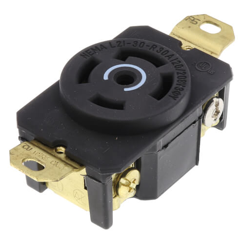 Main product image of Turnlok Single Locking Receptacle, 30A, 2 Pole, NEMA L21-30R - Black (120V)