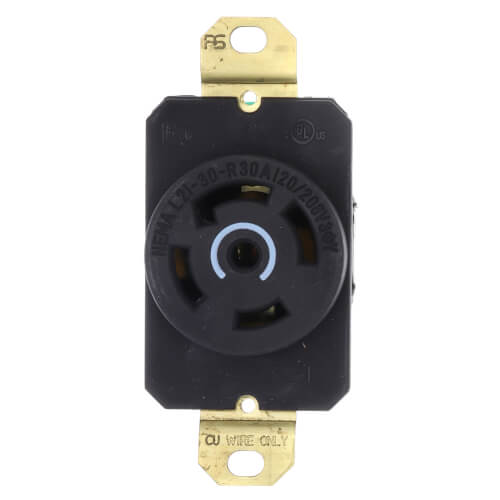 Main product image of Turnlok Single Locking Receptacle, 30A, 2 Pole, NEMA L21-30R - Black (120V)