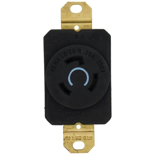 Main product image of Turnlok Single Locking Receptacle, 20A, 2 Pole, NEMA L6-20R - Black (250V)