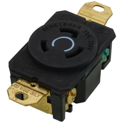Main product image of Turnlok Single Locking Receptacle, 20A, 2 Pole, NEMA L6-20R - Black (250V)