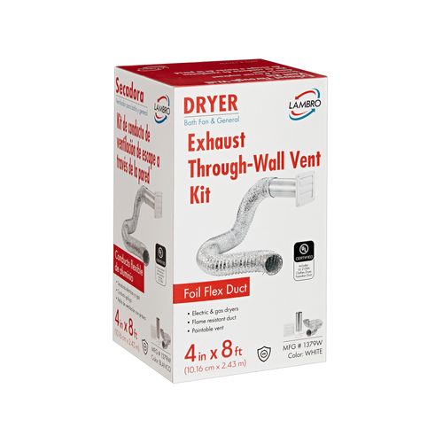 Main product image of 4" x 8 Ft. Flexible Foil Dryer Exhaust Transition Duct Louvered Vent Kit (White)