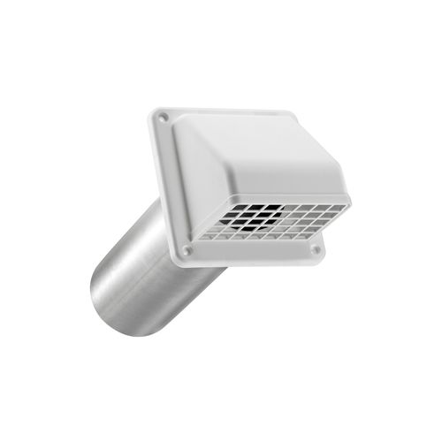 Main product image of 4" White Plastic Wall Exhaust Hood Dryer Vent with Damper, Screen and 11" Pipe