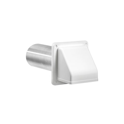 Main product image of 4" White Plastic Wall Exhaust Hood Dryer Vent with Damper, Screen and 11" Pipe