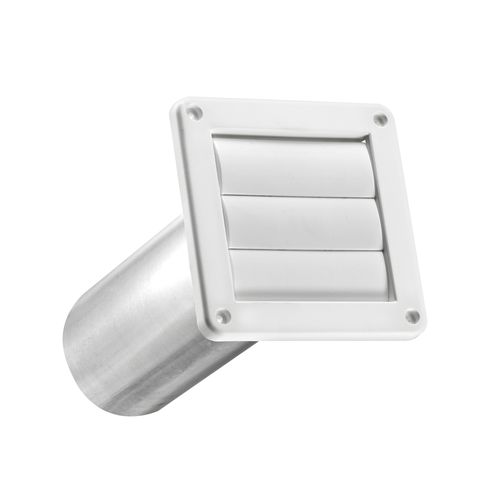 Main product image of 3" White Plastic Louvered Replacement Wall Vent w/ Tail Pipe