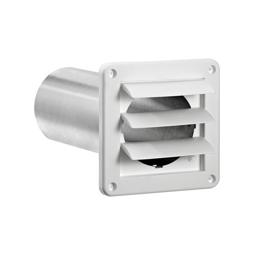 Main product image of 3" White Plastic Louvered Replacement Wall Vent w/ Tail Pipe
