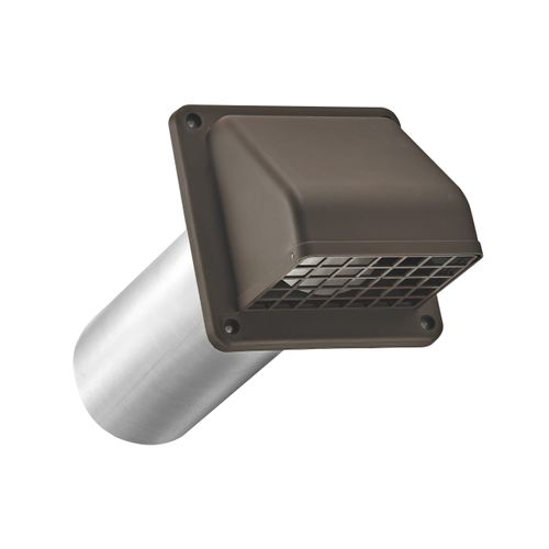 Main product image of 4" Brown Plastic Wall Exhaust Hood Vent w/ Damper & Screen, 11" Pipe