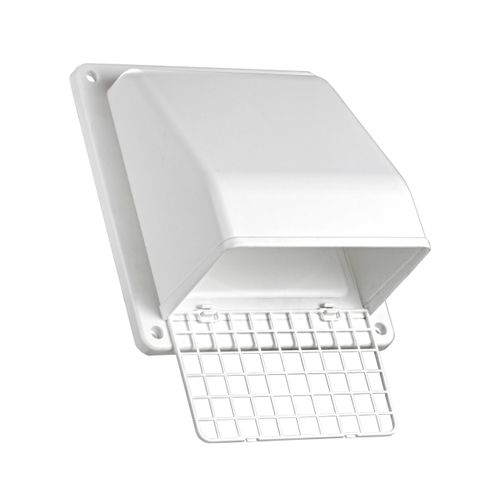 Main product image of 6" White Plastic Wall Exhaust Vent w/ Spring Damper & Removable Screen